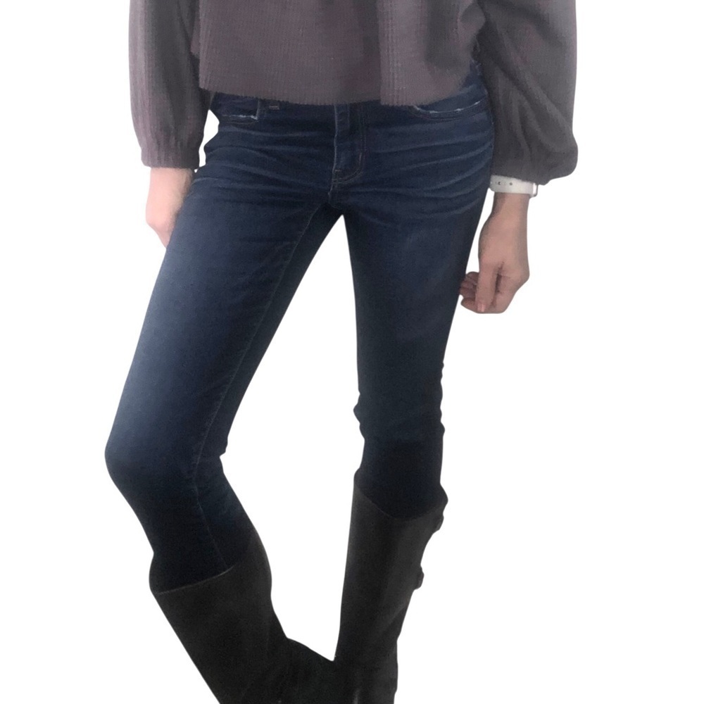 American Eagle AEO Sz 4 Long Jegging Jeans Mid-Rise Dark Wash Super Stretch